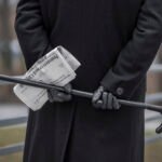 back view elderly man holding cane