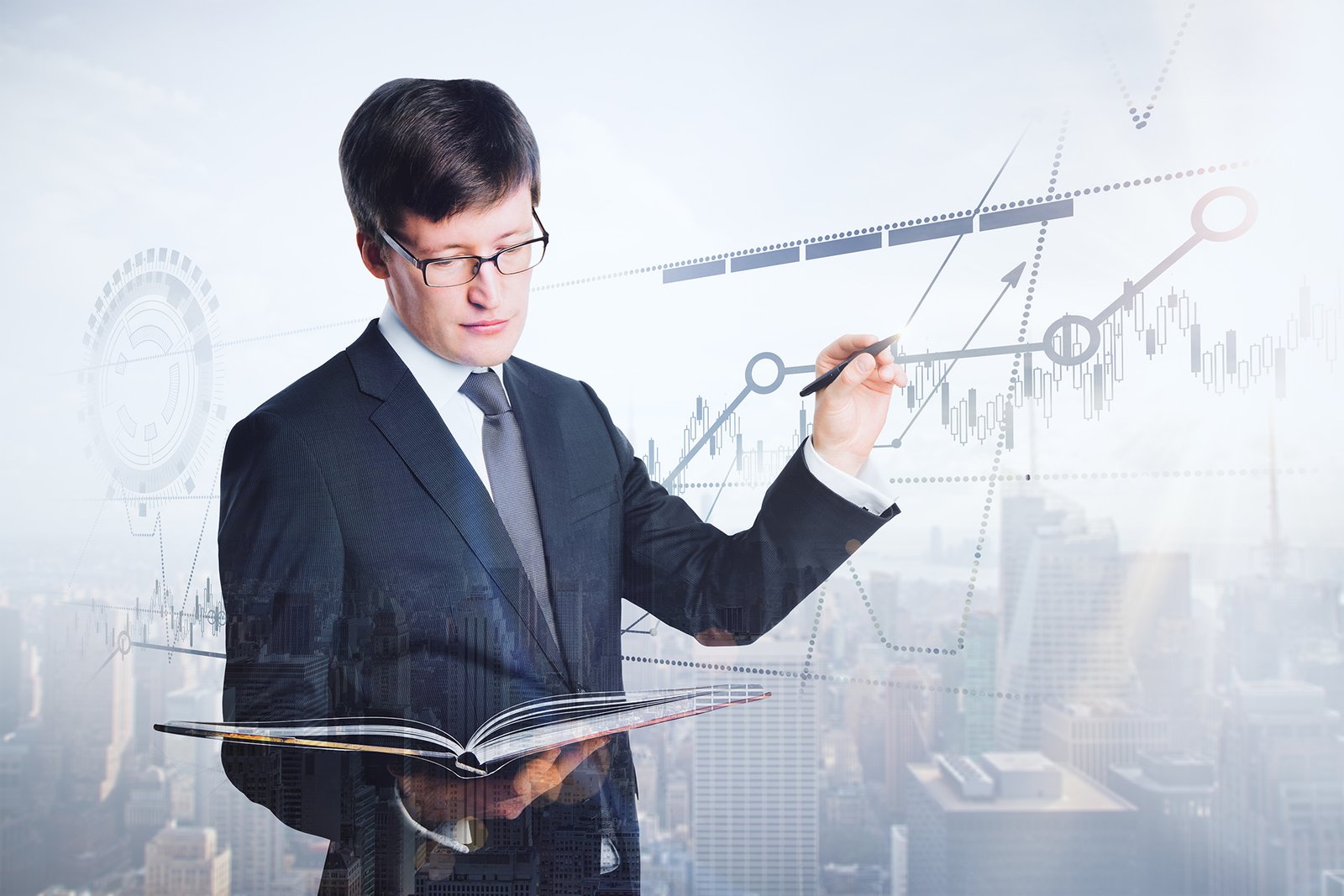 businessman drawing digital business screen